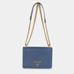 Pre Owned Prada Bluette Saffiano Lux Mini Chain Bag