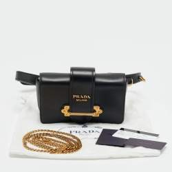 Pre Owned Prada Black Leather Cahier Convertible Belt Bag