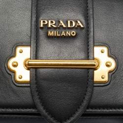 Pre Owned Prada Black Leather Cahier Convertible Belt Bag