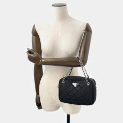 Pre Owned Prada 2Way Logo Quilted Chain Bag Black Nylon