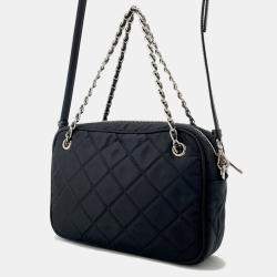 Pre Owned Prada 2Way Logo Quilted Chain Bag Black Nylon