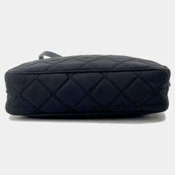 Pre Owned Prada 2Way Logo Quilted Chain Bag Black Nylon