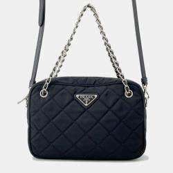 Pre Owned Prada 2Way Logo Quilted Chain Bag Black Nylon
