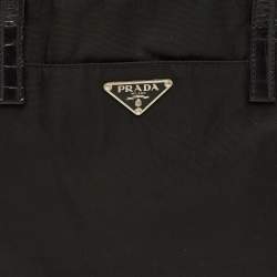 Pre Owned حقيبة يد برادا حجرة ثلاثية نايلون وتمساح أسود