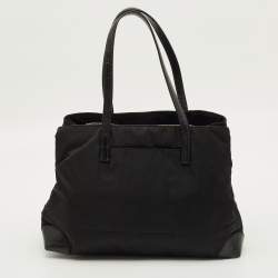 Pre Owned حقيبة يد برادا حجرة ثلاثية نايلون وتمساح أسود