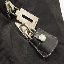 Pre Owned حقيبة يد برادا حجرة ثلاثية نايلون وتمساح أسود