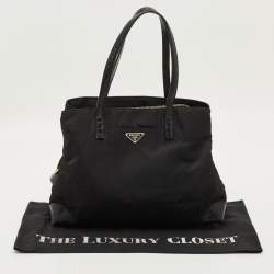 Pre Owned حقيبة يد برادا حجرة ثلاثية نايلون وتمساح أسود