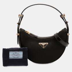 Pre Owned Prada Black Small Re Nylon and Leather Arque Satchel
