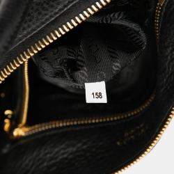 Pre Owned Prada Black Vitello Daino Zip Top Satchel