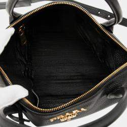 Pre Owned Prada Black Vitello Daino Zip Top Satchel