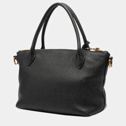 Pre Owned Prada Black Vitello Daino Zip Top Satchel