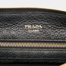 Pre Owned Prada Black Vitello Daino Zip Top Satchel