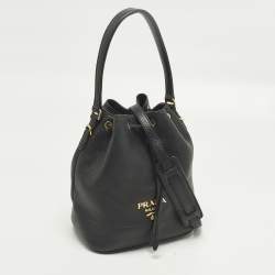 Pre Owned Prada Black Leather Drawstring Bucket Bag