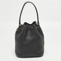 Pre Owned Prada Black Leather Drawstring Bucket Bag