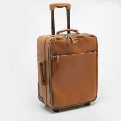 Pre Owned Prada Brown Saffiano Travel Leather Rolling Trolley Luggage