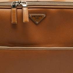 Pre Owned Prada Brown Saffiano Travel Leather Rolling Trolley Luggage