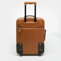 Pre Owned Prada Brown Saffiano Travel Leather Rolling Trolley Luggage