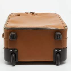 Pre Owned Prada Brown Saffiano Travel Leather Rolling Trolley Luggage