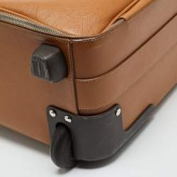 Pre Owned Prada Brown Saffiano Travel Leather Rolling Trolley Luggage