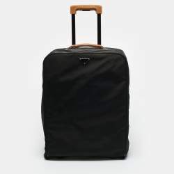 Pre Owned Prada Brown Saffiano Travel Leather Rolling Trolley Luggage