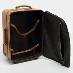 Pre Owned Prada Brown Saffiano Travel Leather Rolling Trolley Luggage
