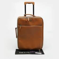 Pre Owned Prada Brown Saffiano Travel Leather Rolling Trolley Luggage