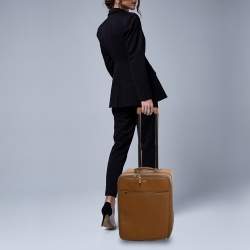 Pre Owned Prada Brown Saffiano Travel Leather Rolling Trolley Luggage