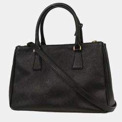 Pre Owned Prada Black Leather Galleria 2way Tote Handbag