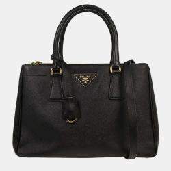 Pre Owned Prada Black Leather Galleria 2way Tote Handbag