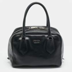 Pre Owned Prada Inside Bag Small Black Leather Satchel