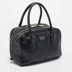 Pre Owned Prada Inside Bag Small Black Leather Satchel