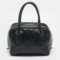 Pre Owned Prada Inside Bag Small Black Leather Satchel