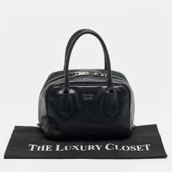 Pre Owned Prada Inside Bag Small Black Leather Satchel