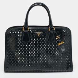 مملوكة مسبقًا Prada Navy Blue Perforated Saffiano Vernic Leather Satchel