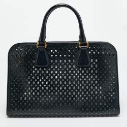 مملوكة مسبقًا Prada Navy Blue Perforated Saffiano Vernic Leather Satchel
