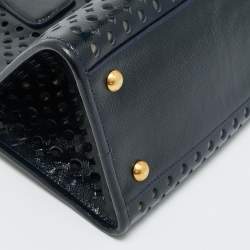 مملوكة مسبقًا Prada Navy Blue Perforated Saffiano Vernic Leather Satchel