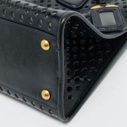 مملوكة مسبقًا Prada Navy Blue Perforated Saffiano Vernic Leather Satchel