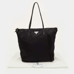 Pre Owned Prada Logo Zip Black Nylon and Leather Tote