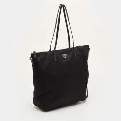 Pre Owned Prada Logo Zip Black Nylon and Leather Tote