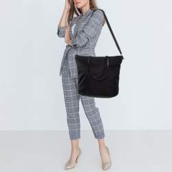 Pre Owned Prada Logo Zip Black Nylon and Leather Tote