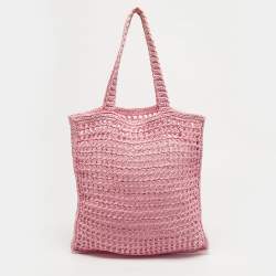 مملوكة مسبقًا حقيبة يد برادا عمودية قش وردي كروشيه