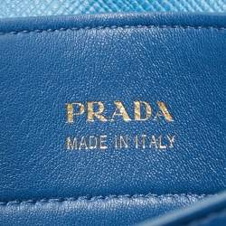 Pre Owned حقيبة يد توتس برادا قماش كانفاس كانابا وجلد سافيانو لوكس زرقاء/بيج