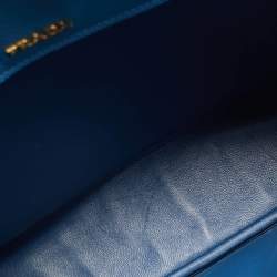 Pre Owned حقيبة يد توتس برادا قماش كانفاس كانابا وجلد سافيانو لوكس زرقاء/بيج