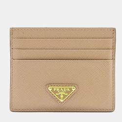 مملوكة مسبقًا Prada Beige Leather Saffiano Card Holder