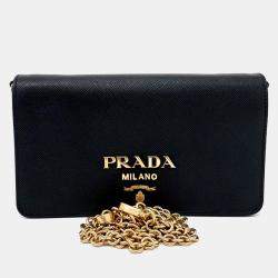 Pre Owned Prada Black Leather Saffiano Chain Crossbody Bag