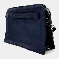 Pre Owned Prada Navy Blue Leather Saffiano Clutch