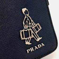 Pre Owned Prada Navy Blue Leather Saffiano Clutch