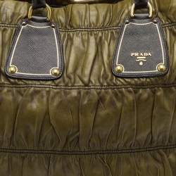 Pre Owned حقيبة يد توتس برادا سوداء / خضراء زيتونية جلد غوفري عتيق