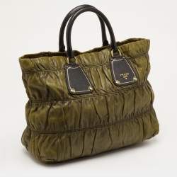 Pre Owned حقيبة يد توتس برادا سوداء / خضراء زيتونية جلد غوفري عتيق