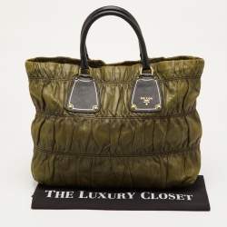 Pre Owned حقيبة يد توتس برادا سوداء / خضراء زيتونية جلد غوفري عتيق